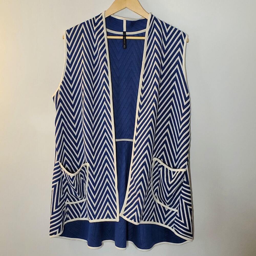 IC by Connie K Blue & White open hang front sleeveless sweatshirt Vest  XL